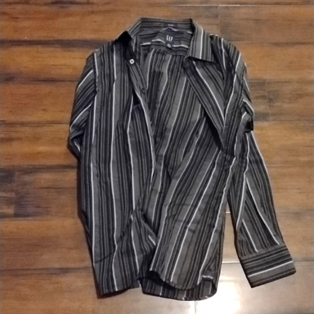 Gap dress shirt - black and striped with grey and a hint of purple